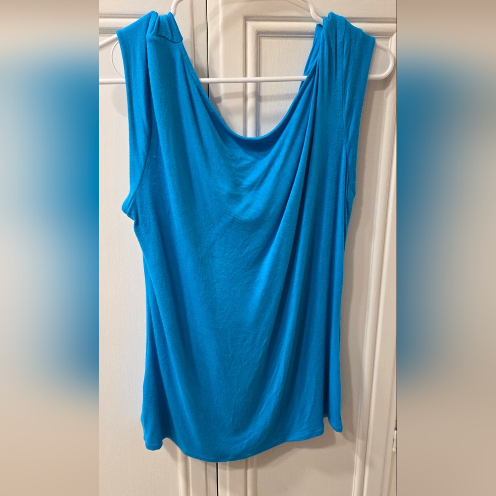 Grace Women's Turquoise Draped Neckline Sleeveless Top ~ Size Medium - Picture 3 of 9